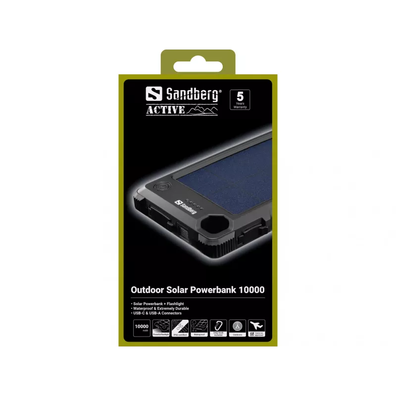 Sandberg Outdoor Solar Powerbank 10000, 10000 mAh, musta