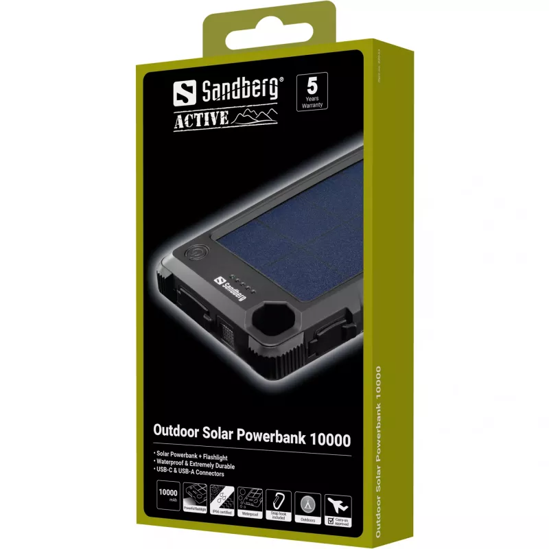 Sandberg Outdoor Solar Powerbank 10000, 10000 mAh, musta