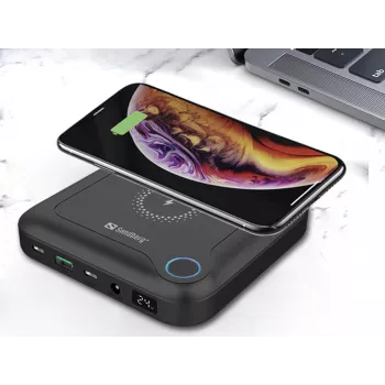 Sandberg All-in1 Laptop Powerbank 24000, 24000 mAh, Quick Charge 2.0, langaton lataus, musta