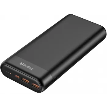 Sandberg Powerbank 20000 PD65W+2xQC3.0, 20000 mAh, litiumioni (Li-Ion), Quick Charge 3.0, 65 W, musta