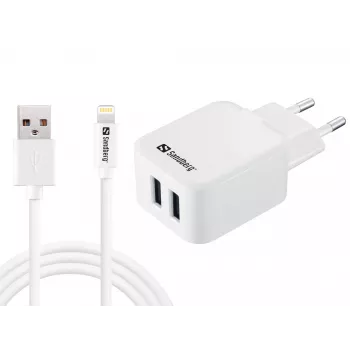 Sandberg AC-laturi EU Lightning 2.4A, sisäkäyttöön, AC, 5 V, valkoinen