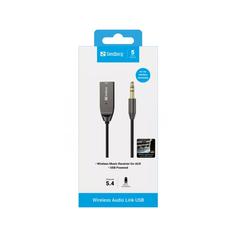Sandberg Wireless Audio Link USB, USB, A2DP, AVRCP, HFP, 10 m, musta, telakka, 5 V