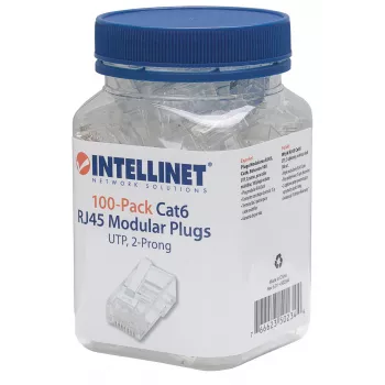 Intellinet RJ45 modulaariliitin, Cat6, UTP, 2-haarainen, säikeisille johtimille, 15 µ kullatut kontaktit, 100 kpl:n pakkaus