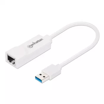 Manhattan USB-A Gigabit verkkosovitin, valkoinen, 10/100/1000 Mbit/s verkko, USB 3.0, Ethernet, RJ45, kolmen vuoden takuu, vastaa USB31000SW.