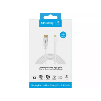 Sandberg DP-MiniDP 1.4 8K60Hz 2 m, 2 m, DisplayPort, Mini DisplayPort, uros, uros, 7680 x 4320 pikseliä