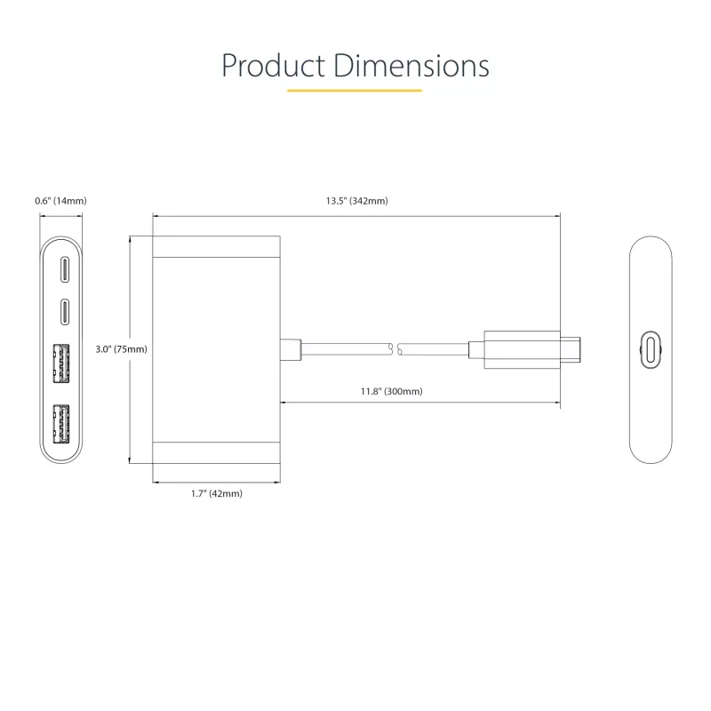StarTech.com 4-porttinen USB-C-keskitin 100W Power Delivery -läpiviennillä – 2x USB-A + 2x USB-C – USB 3.0 5Gbps – 1ft (30cm) kaapeli – kannettava USB Type-C - USB-A/C-keskitin