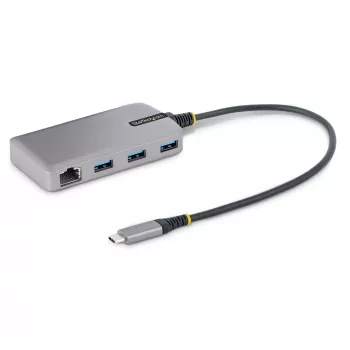 StarTech.com 3-porttinen USB-C-keskitin Ethernetillä - 3x USB-A-liitäntä, Gigabit Ethernet RJ45, USB 3.0 5Gbit/s, väylävirralla toimiva, 30 cm kaapeli - kannettava kannettavan tietokoneen USB Type-C -keskitinsovitin Gigabit Ethernetillä