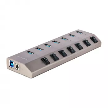 StarTech.com 7-porttinen itsetehosteinen USB-C-keskitin yksittäisillä virta-/katkaisupainikkeilla, USB 3.0 5Gbps -laajennuskeskitin virtalähteellä, pöytäkone/kannettava tietokone USB-C - USB-A -keskitin, USB Type C -keskitin BC 1.2:lla