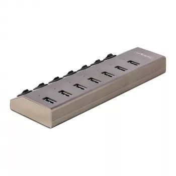 StarTech.com 7-porttinen itsetehosteinen USB-C-keskitin yksittäisillä virta-/katkaisupainikkeilla, USB 3.0 5Gbps -laajennuskeskitin virtalähteellä, pöytäkone/kannettava tietokone USB-C - USB-A -keskitin, USB Type C -keskitin BC 1.2:lla