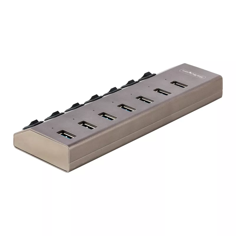 StarTech.com 7-porttinen itsetehosteinen USB-C-keskitin yksittäisillä virta-/katkaisupainikkeilla, USB 3.0 5Gbps -laajennuskeskitin virtalähteellä, pöytäkone/kannettava tietokone USB-C - USB-A -keskitin, USB Type C -keskitin BC 1.2:lla