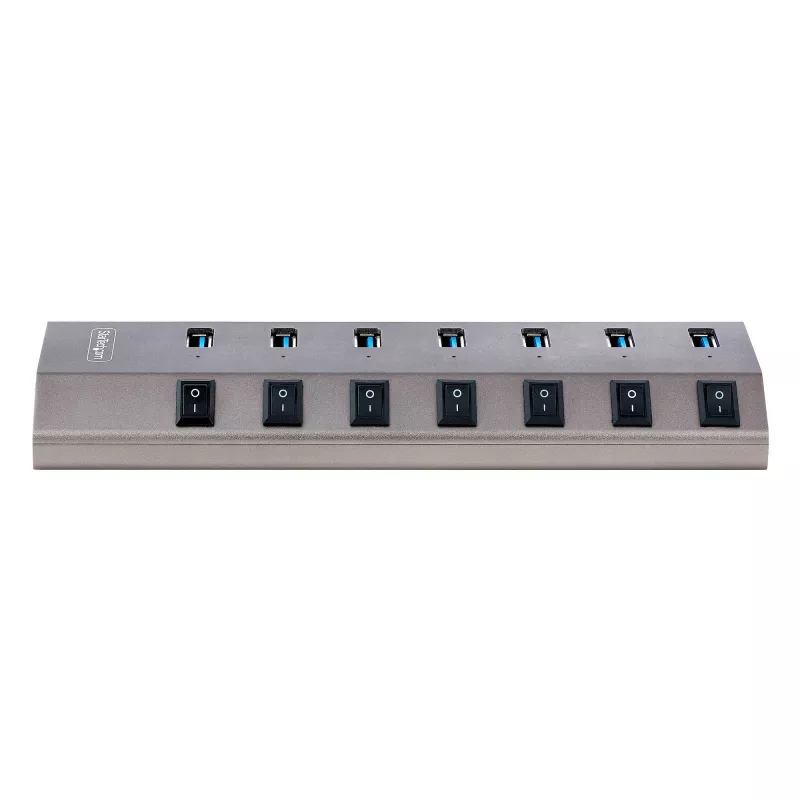 StarTech.com 7-porttinen itsetehosteinen USB-C-keskitin yksittäisillä virta-/katkaisupainikkeilla, USB 3.0 5Gbps -laajennuskeskitin virtalähteellä, pöytäkone/kannettava tietokone USB-C - USB-A -keskitin, USB Type C -keskitin BC 1.2:lla