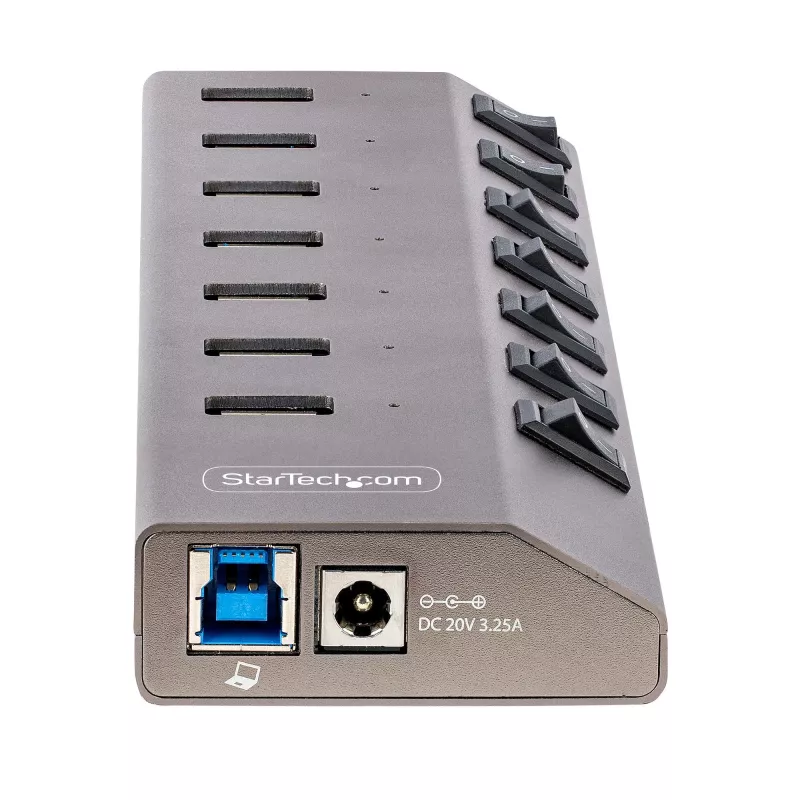 StarTech.com 7-porttinen itsetehosteinen USB-C-keskitin yksittäisillä virta-/katkaisupainikkeilla, USB 3.0 5Gbps -laajennuskeskitin virtalähteellä, pöytäkone/kannettava tietokone USB-C - USB-A -keskitin, USB Type C -keskitin BC 1.2:lla