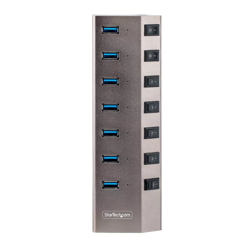 StarTech.com 7-porttinen itsetehosteinen USB-C-keskitin yksittäisillä virta-/katkaisupainikkeilla, USB 3.0 5Gbps -laajennuskeskitin virtalähteellä, pöytäkone/kannettava tietokone USB-C - USB-A -keskitin, USB Type C -keskitin BC 1.2:lla