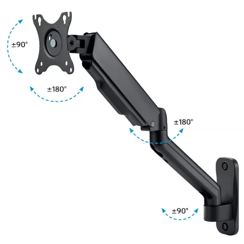 Techly ICA-LCD G112E kääntyvä seinäkiinnike kaasujousella, yhdelle 17-32 tuuman (43-81,3 cm) näytölle, 9 kg