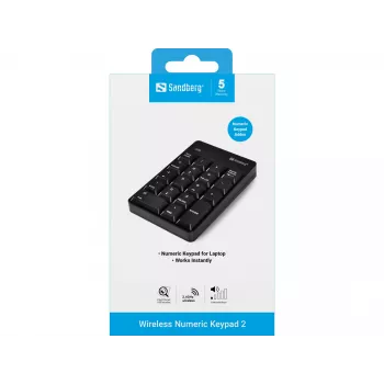 Sandberg Wireless Numeric Keypad 2, RF Wireless, 18, kannettava/PC, musta