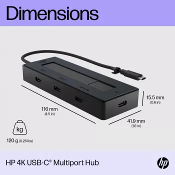 HP 4K USB-C moniporttikeskitin, USB Type-C, USB 3.2 Gen 2 (3.1 Gen 2) Type-C, 10000 Mbit/s, musta, 4K Ultra HD, Kiina