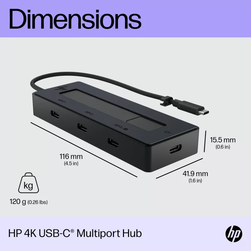 HP 4K USB-C moniporttikeskitin, USB Type-C, USB 3.2 Gen 2 (3.1 Gen 2) Type-C, 10000 Mbit/s, musta, 4K Ultra HD, Kiina