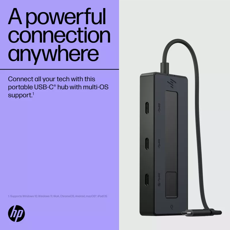 HP 4K USB-C moniporttikeskitin, USB Type-C, USB 3.2 Gen 2 (3.1 Gen 2) Type-C, 10000 Mbit/s, musta, 4K Ultra HD, Kiina