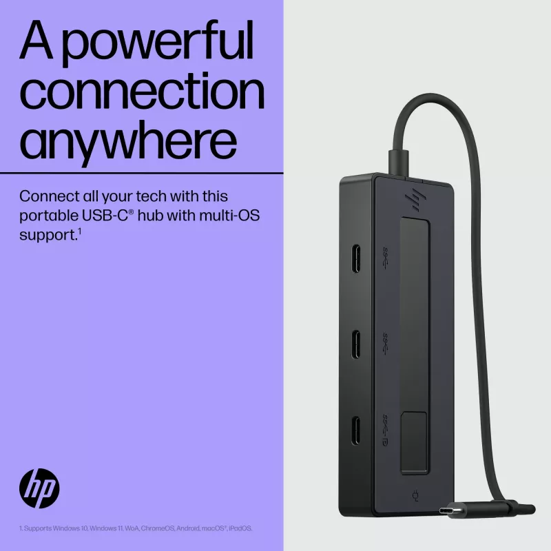 HP 4K USB-C moniporttikeskitin, USB Type-C, USB 3.2 Gen 2 (3.1 Gen 2) Type-C, 10000 Mbit/s, musta, 4K Ultra HD, Kiina