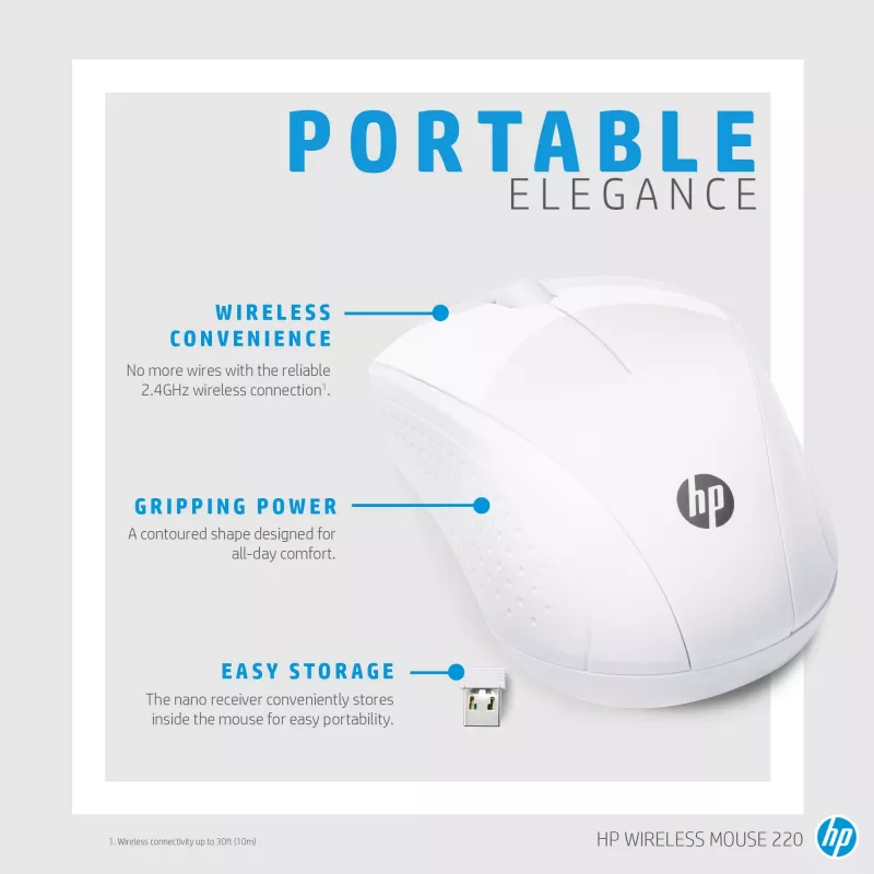 HP Wireless hiiri 220 (lumenvalkoinen), optinen, RF langaton, valkoinen
