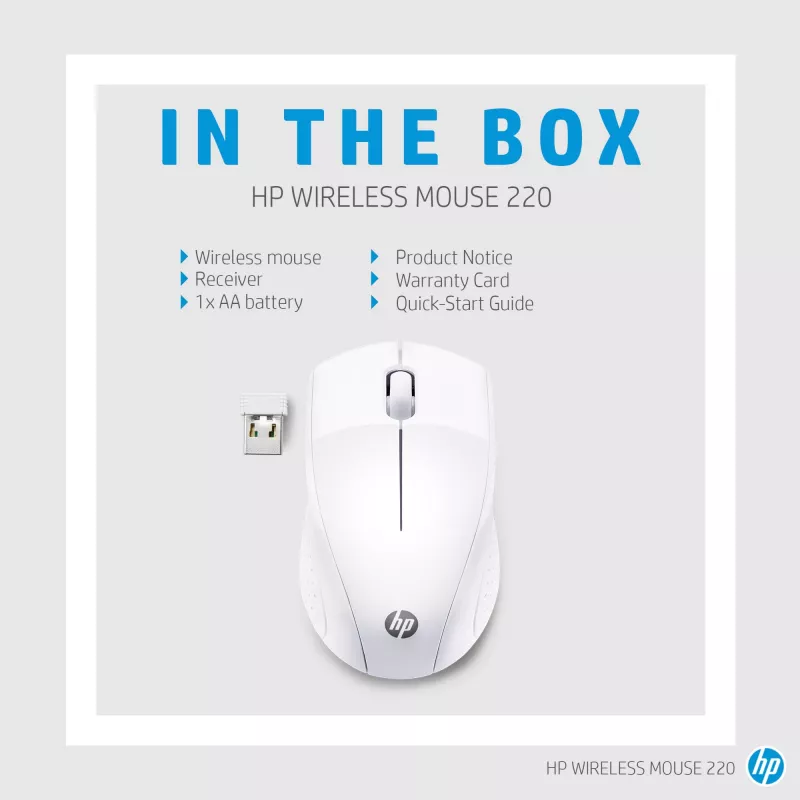 HP Wireless hiiri 220 (lumenvalkoinen), optinen, RF langaton, valkoinen