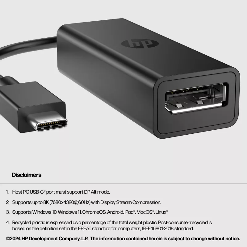 HP 8Y8Y1AA USB-C–DisplayPort-sovitin G2, 8K (7680 x 4320), musta