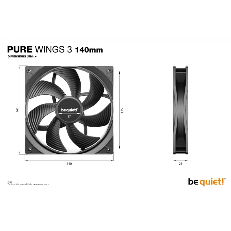 be quiet! Pure Wings 3 140mm tietokonekotelon tuuletin 14 cm musta 1 kpl