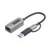 StarTech.com USB-C-Ethernet-sovitin USB-A-donglella, 10/100/1000 Mbit/s, USB 3.0 - Gigabit Ethernet verkkosovitin, 15 cm kiinteä kaapeli, USB GbE -sovitin
