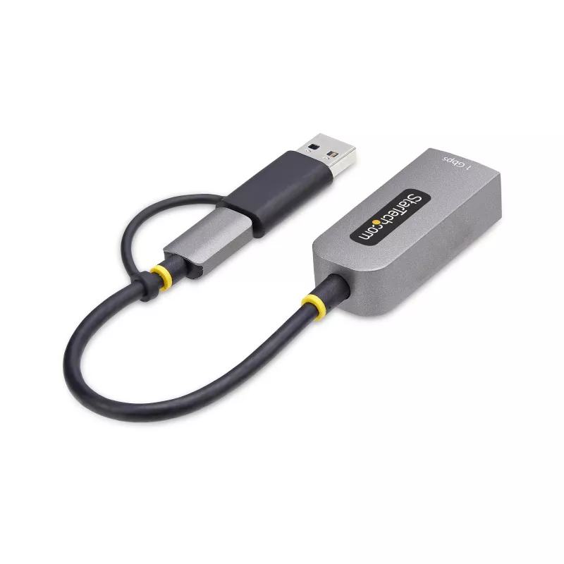 StarTech.com USB-C-Ethernet-sovitin USB-A-donglella, 10/100/1000 Mbit/s, USB 3.0 - Gigabit Ethernet verkkosovitin, 15 cm kiinteä kaapeli, USB GbE -sovitin