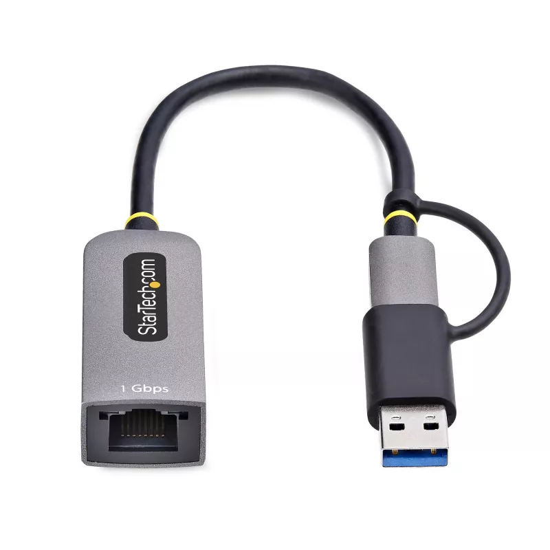 StarTech.com USB-C-Ethernet-sovitin USB-A-donglella, 10/100/1000 Mbit/s, USB 3.0 - Gigabit Ethernet verkkosovitin, 15 cm kiinteä kaapeli, USB GbE -sovitin