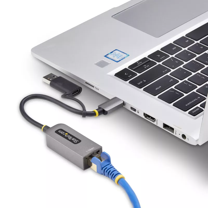 StarTech.com USB-C-Ethernet-sovitin USB-A-donglella, 10/100/1000 Mbit/s, USB 3.0 - Gigabit Ethernet verkkosovitin, 15 cm kiinteä kaapeli, USB GbE -sovitin