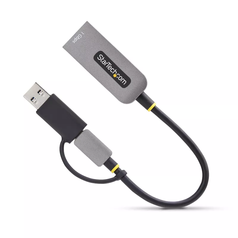 StarTech.com USB-C-Ethernet-sovitin USB-A-donglella, 10/100/1000 Mbit/s, USB 3.0 - Gigabit Ethernet verkkosovitin, 15 cm kiinteä kaapeli, USB GbE -sovitin