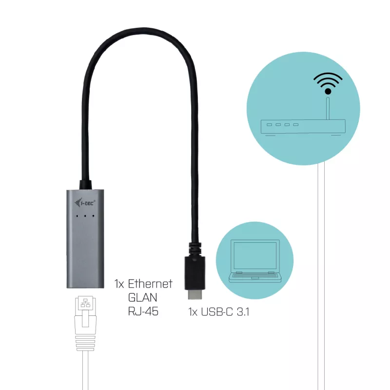 i-tec Metal USB-C Gigabit Ethernet -sovitin, johdollinen, USB Type-C, Ethernet, 1000 Mbit/s, harmaa