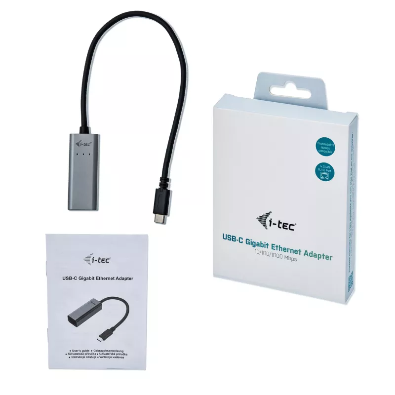 i-tec Metal USB-C Gigabit Ethernet -sovitin, johdollinen, USB Type-C, Ethernet, 1000 Mbit/s, harmaa