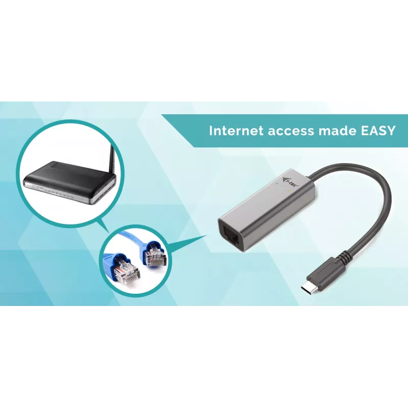 i-tec Metal USB-C Gigabit Ethernet -sovitin, johdollinen, USB Type-C, Ethernet, 1000 Mbit/s, harmaa