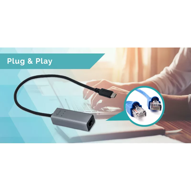 i-tec Metal USB-C Gigabit Ethernet -sovitin, johdollinen, USB Type-C, Ethernet, 1000 Mbit/s, harmaa
