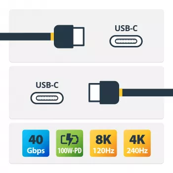 StarTech.com 1 m USB4-kaapeli, USB-IF-sertifioitu USB-C-kaapeli, 40 Gbit/s, USB Type-C -tiedonsiirtokaapeli, 100 W Power Delivery, 8K 60 Hz, yhteensopiva Thunderbolt 4/3/USB 3.2 kanssa
