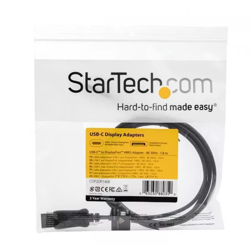 StarTech.com 6ft/1.8m USB-C–DisplayPort-1.4-kaapeli – 4K/5K/8K USB Type-C–DP 1.4 Alt Mode -videoadapterimuunnin – HBR3/HDR/DSC – 8K-60Hz-DP-näyttökaapeli USB-C/Thunderbolt 3:lle