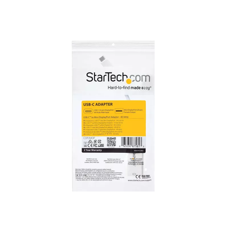 StarTech.com USB-C–Mini DisplayPort -adapteri – 4K 60 Hz – valkoinen – USB 3.1 Type-C – Mini DP -adapteri – päivitetty versio on CDP2MDPEC