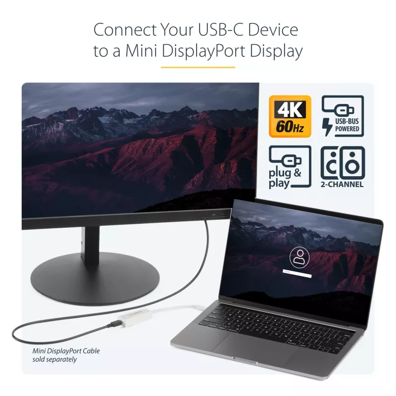 StarTech.com USB-C–Mini DisplayPort -adapteri – 4K 60 Hz – valkoinen – USB 3.1 Type-C – Mini DP -adapteri – päivitetty versio on CDP2MDPEC