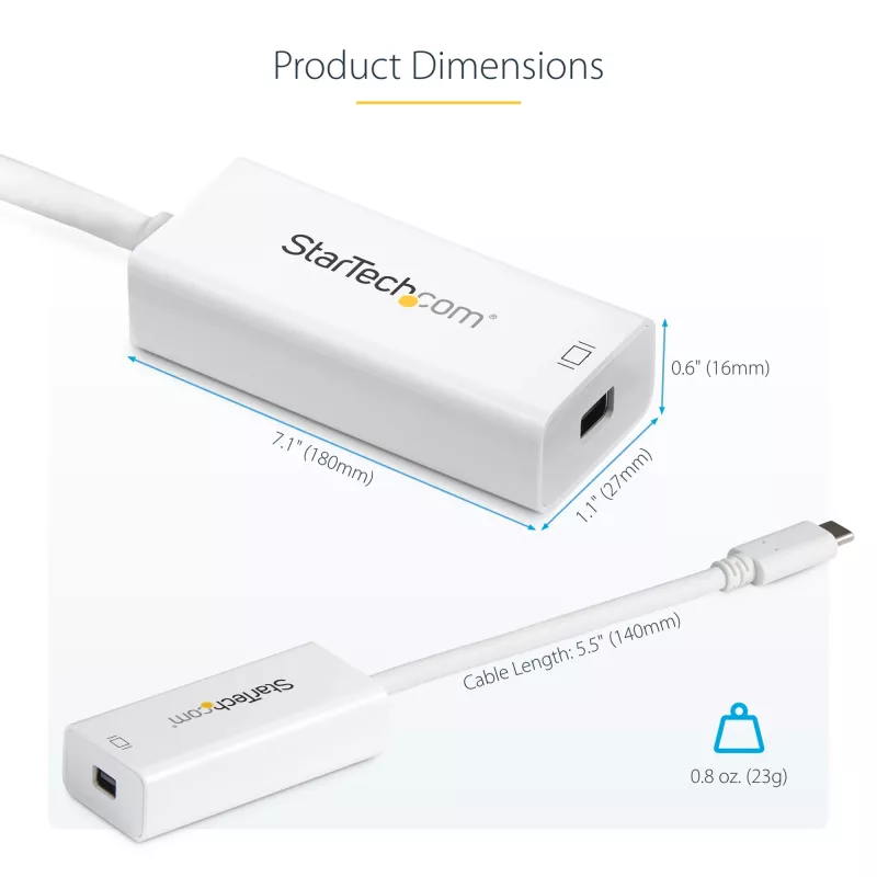 StarTech.com USB-C–Mini DisplayPort -adapteri – 4K 60 Hz – valkoinen – USB 3.1 Type-C – Mini DP -adapteri – päivitetty versio on CDP2MDPEC