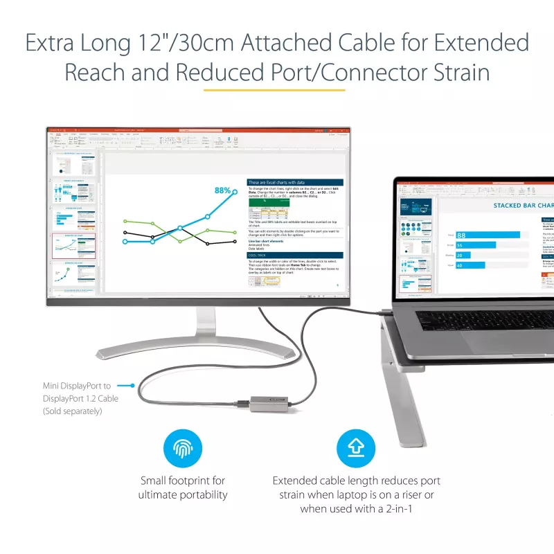 StarTech.com USB-C–Mini DisplayPort -adapteri – 4K 60Hz USB-C–mDP-adapteridongle – USB Type-C – Mini DP -näyttö – videomuunnin – yhteensopiva Thunderbolt 3:n kanssa – 30 cm pitkä kiinteä kaapeli – päivitetty versio CDP2MDP:stä