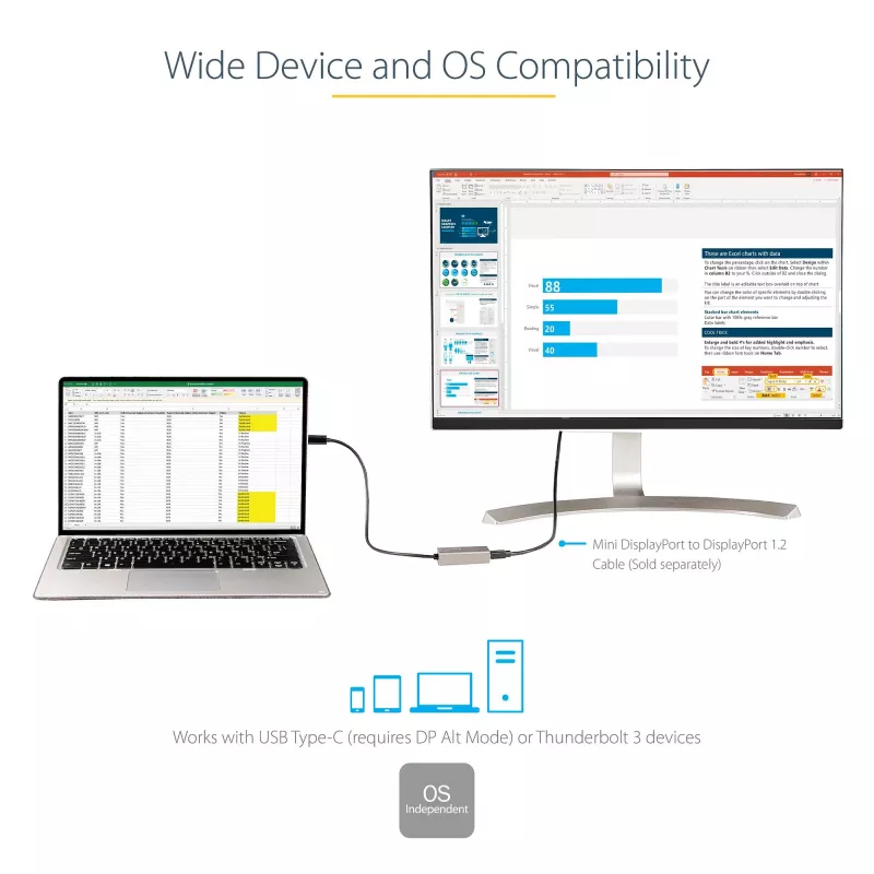 StarTech.com USB-C–Mini DisplayPort -adapteri – 4K 60Hz USB-C–mDP-adapteridongle – USB Type-C – Mini DP -näyttö – videomuunnin – yhteensopiva Thunderbolt 3:n kanssa – 30 cm pitkä kiinteä kaapeli – päivitetty versio CDP2MDP:stä