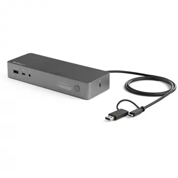 StarTech.com Universaali kannettavan tietokoneen telakointiasema, Hybridi-USB-C- & USB-A-telakka, Dual 4K DP & HDMI, 100W PD, Mac / Windows / Chrome OS, 4x USB 5Gbps keskitin, GbE