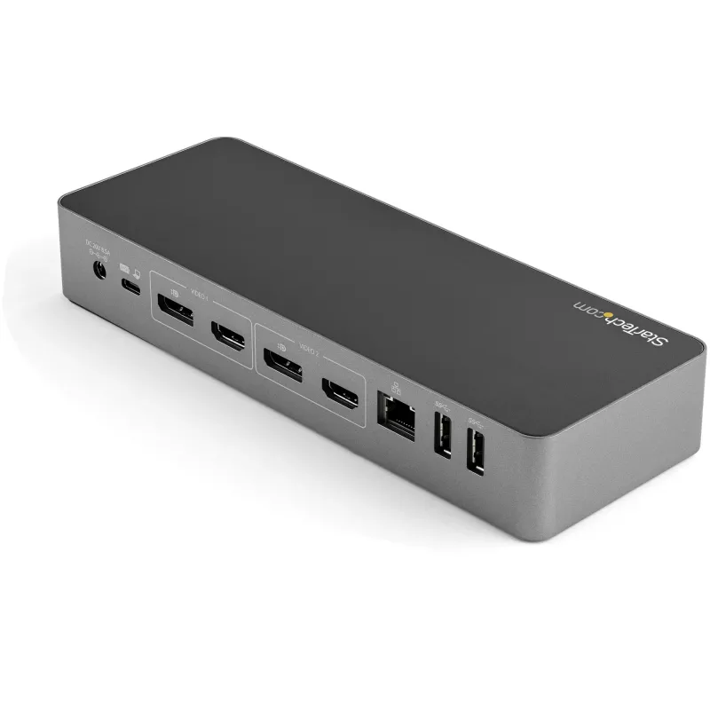 StarTech.com Universaali kannettavan tietokoneen telakointiasema, Hybridi-USB-C- & USB-A-telakka, Dual 4K DP & HDMI, 100W PD, Mac / Windows / Chrome OS, 4x USB 5Gbps keskitin, GbE