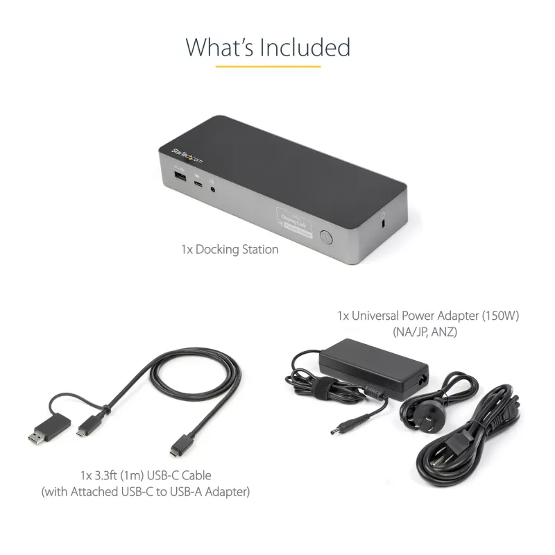 StarTech.com Universaali kannettavan tietokoneen telakointiasema, Hybridi-USB-C- & USB-A-telakka, Dual 4K DP & HDMI, 100W PD, Mac / Windows / Chrome OS, 4x USB 5Gbps keskitin, GbE