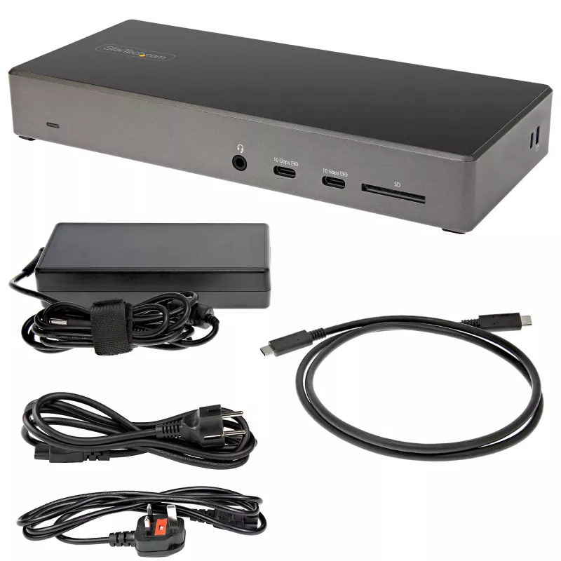 StarTech.com USB C telakka - Kolmen 4K näytön USB Type-C telakointiasema - 100W Power Delivery - DP 1.4 Alt Mode & DSC, 2x DisplayPort 1.4/HDMI 2.0 - 6xUSB (2x 10Gbps) - Windows/Chrome