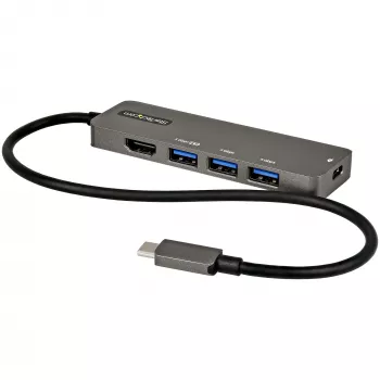 StarTech.com USB-C-moniporttiadapteri - USB-C–HDMI 2.0b 4K 60Hz (HDR10), 100W Power Delivery läpivienti, 4-porttinen USB 3.0 keskitin - USB Type-C mini-telakka - 30 cm pitkä, kiinteä kaapeli