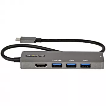StarTech.com USB-C-moniporttiadapteri - USB-C–HDMI 2.0b 4K 60Hz (HDR10), 100W Power Delivery läpivienti, 4-porttinen USB 3.0 keskitin - USB Type-C mini-telakka - 30 cm pitkä, kiinteä kaapeli