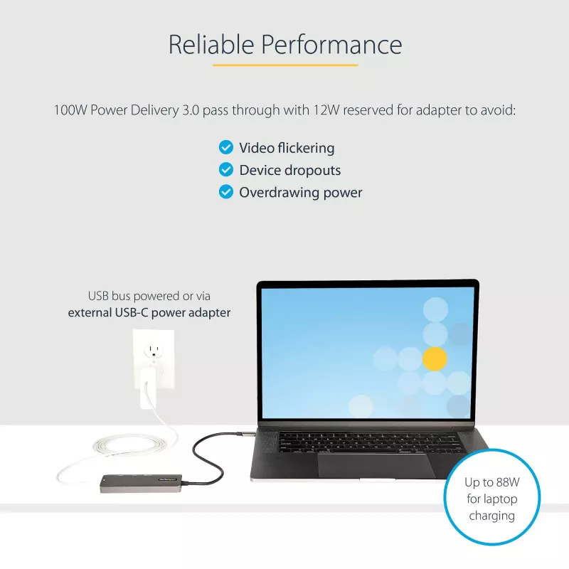 StarTech.com USB-C-moniporttiadapteri - USB-C–HDMI 2.0b 4K 60Hz (HDR10), 100W Power Delivery läpivienti, 4-porttinen USB 3.0 keskitin - USB Type-C mini-telakka - 30 cm pitkä, kiinteä kaapeli